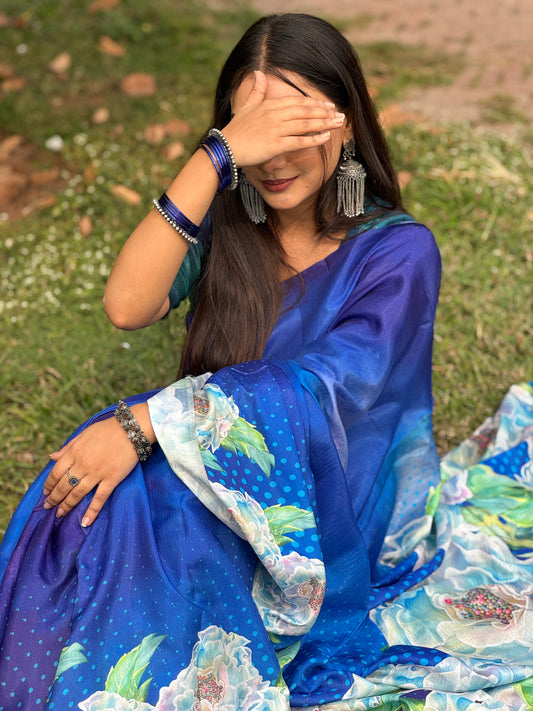 Nila Premium Digital Print Silk Saree with Unstitched Blouse