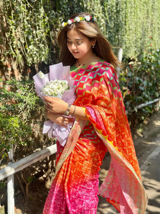 Boshonto Premium Digital Print Silk Saree with Unstitched Blouse