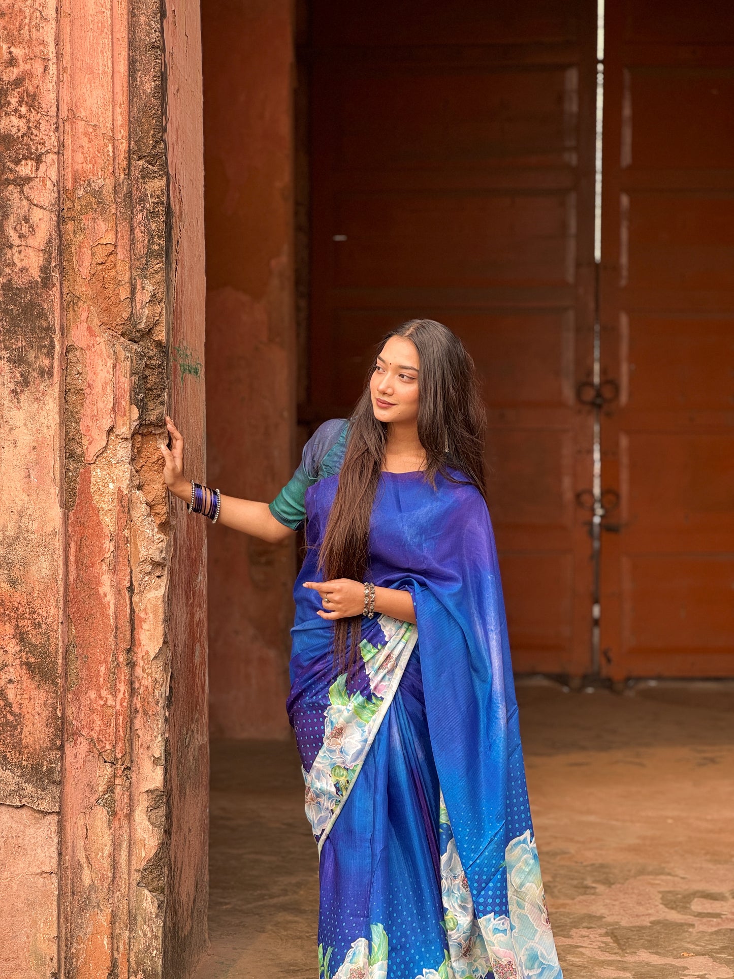 Nila  Premium Digital Print Silk Saree with Unstitched Blouse