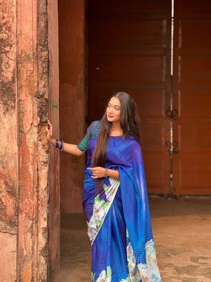 Nila  Premium Digital Print Silk Saree with Unstitched Blouse