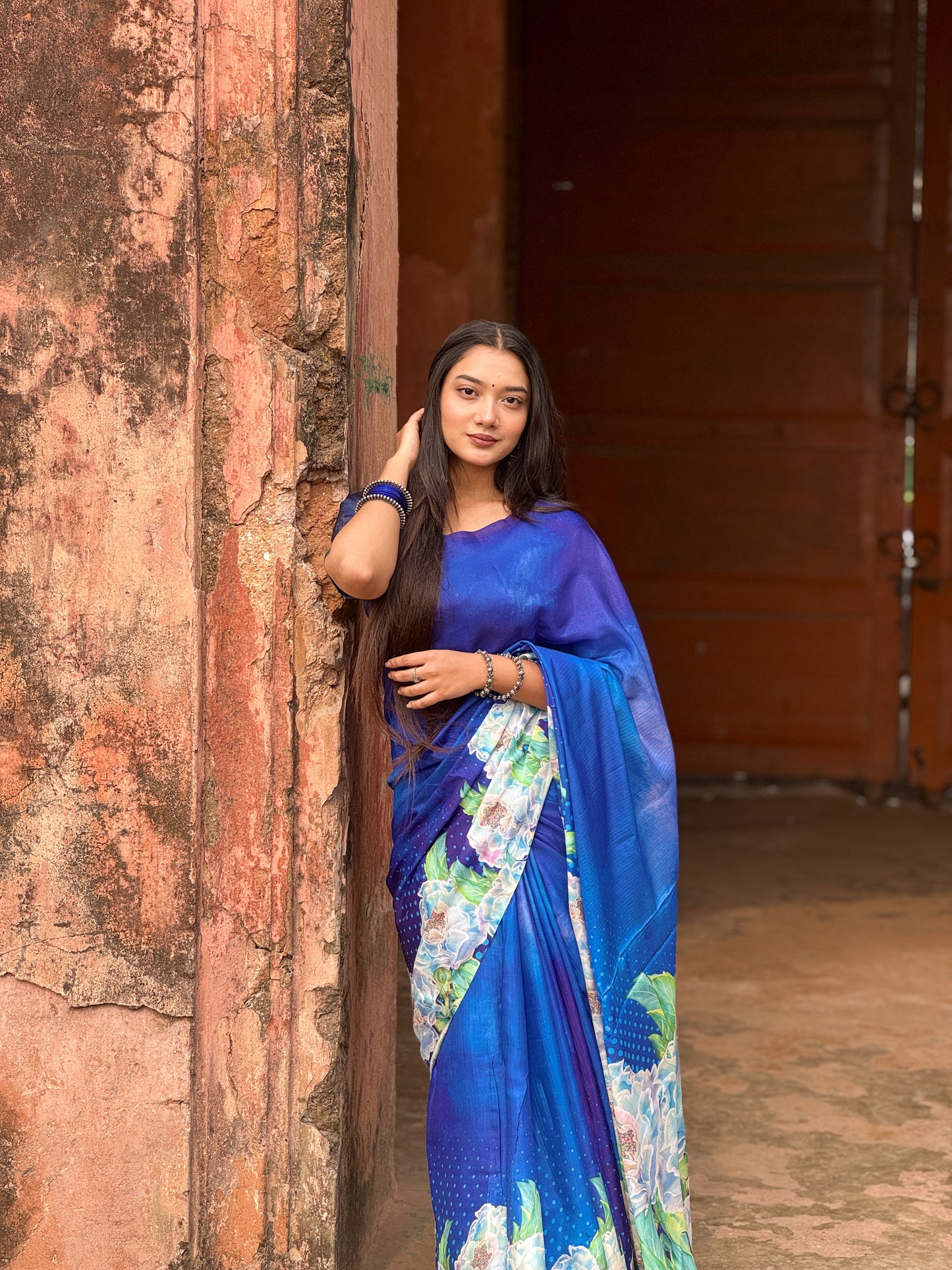 Nila  Premium Digital Print Silk Saree with Unstitched Blouse