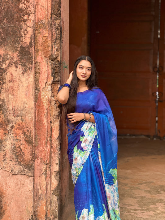 Nila  Premium Digital Print Silk Saree with Unstitched Blouse