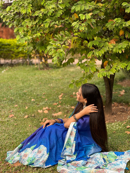 Nila  Premium Digital Print Silk Saree with Unstitched Blouse