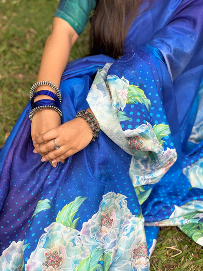 Nila  Premium Digital Print Silk Saree with Unstitched Blouse