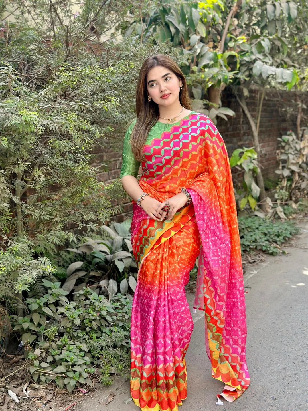 Boshonto  Premium Digital Print Silk Saree with Unstitched Blouse